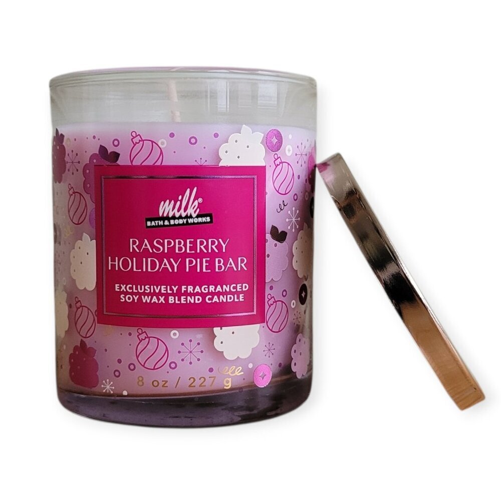 Bath Body Works Raspberry Holiday Pie Candle 8oz Single Wick Sweet Bakery Scent - Picture 4 of 6
